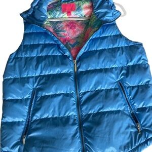 Lily Pulitzer Vibrant Blue Puffer Vest with Floral Interior